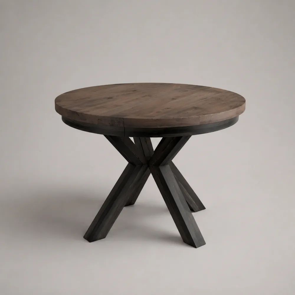 Tavolo da pranzo rotondo in legno massello di mango con base in acciaio nero, Ø 120 × H 76 cm, marrone e nero