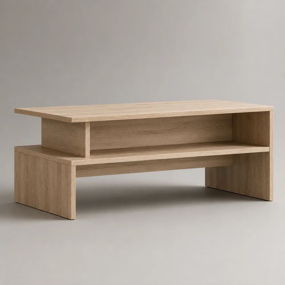 Tavolino da salotto rettangolare in pannelli truciolari melaminici effetto rovere chiaro, 90 × 50 × 45 cm