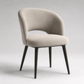Sedia da pranzo imbottita in tessuto bouclé beige con schienale curvo e gambe in acciaio nero, 59 x 58 x 79 cm