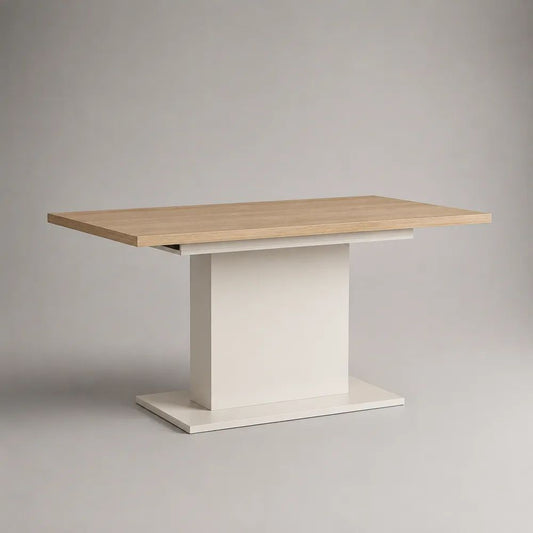 Tavolo da pranzo rettangolare allungabile in legno, rovere chiaro e bianco, 120-160 × 80 × 76 cm