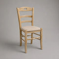 Sedia da pranzo in legno massello con seduta imbottita beige, schienale a scala, finitura rovere naturale, 43 x 47 x 94 cm