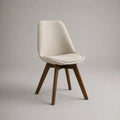 Sedia da pranzo imbottita in tessuto con gambe in legno, schienale sagomato, beige e noce, 48 x 56 x 84 cm
