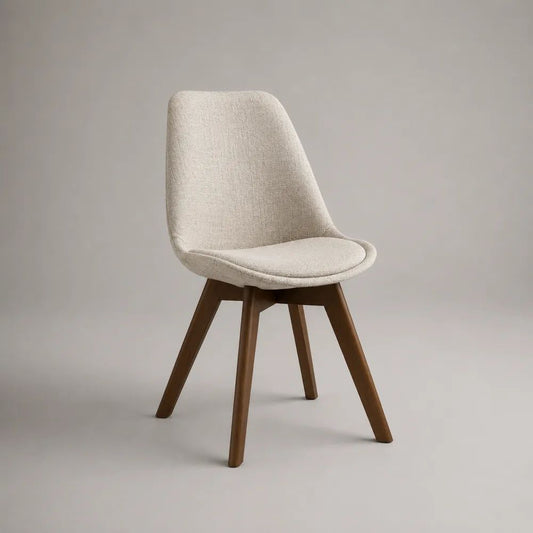 Sedia da pranzo imbottita in tessuto con gambe in legno, schienale sagomato, beige e noce, 48 x 56 x 84 cm