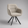 Sedia da pranzo girevole imbottita con braccioli, rivestimento beige e gambe in acciaio nero, 60 x 62 x 85 cm