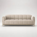 Divano lineare 3 posti in tessuto bouclé beige con gambe in acciaio dorato, 220 x 88 x 82 cm