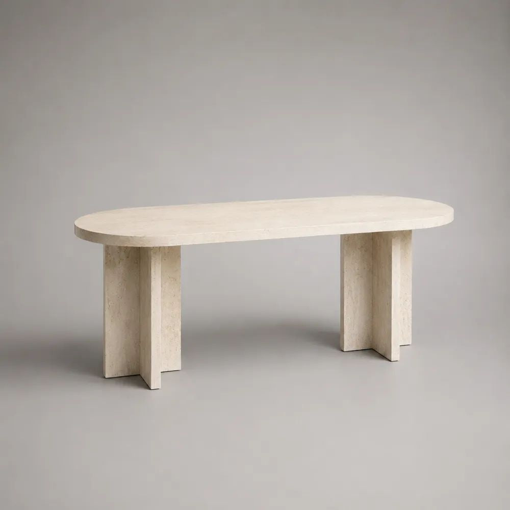 Tavolo da pranzo ovale in travertino beige 180 x 90 x 75 cm