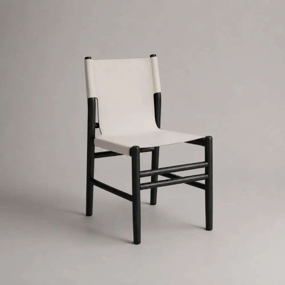 Sedia da pranzo singola in faggio massello e pelle sintetica PU, nero e bianco, 46 × 52 × 84 cm