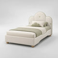 Letto singolo contenitore per bambini 90 × 200 cm in tessuto avorio e verde salvia con testiera imbottita a nuvola e rete a doghe