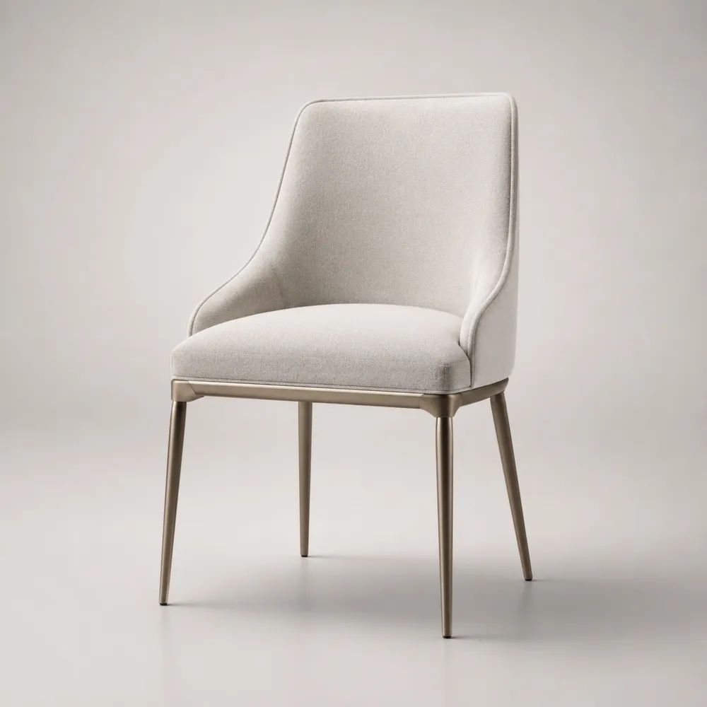 Sedia da pranzo imbottita in tessuto con gambe in acciaio, beige e champagne, 58 x 62 x 86 cm
