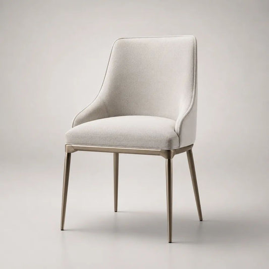 Sedia da pranzo imbottita in tessuto con gambe in acciaio, beige e champagne, 58 x 62 x 86 cm