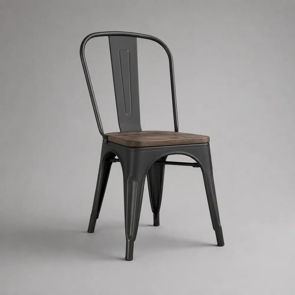 Sedia da pranzo in acciaio e legno massello, antracite e marrone, 45 x 52 x 85 cm