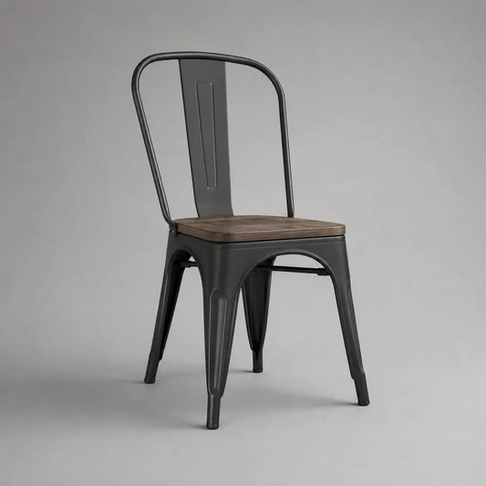 Sedia da pranzo in acciaio e legno massello, antracite e marrone, 45 x 52 x 85 cm