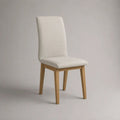 Sedia da pranzo imbottita in tessuto con gambe in legno, beige e rovere naturale, 47 x 57 x 94 cm