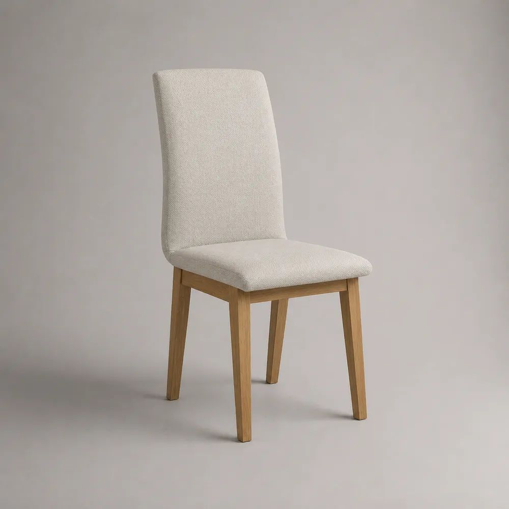 Sedia da pranzo imbottita in tessuto con gambe in legno, beige e rovere naturale, 47 x 57 x 94 cm