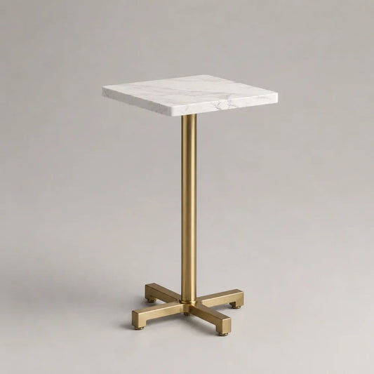 Tavolo da bar quadrato 60 × 60 × 105 cm con piano effetto marmo bianco e base in acciaio dorato