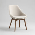 Sedia da pranzo imbottita in tessuto beige con schienale curvo e gambe in legno massello marrone, 58 x 61 x 84 cm