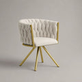 Sedia da pranzo imbottita in velluto di poliestere bianco crema con struttura in acciaio dorato, 64 x 61 x 80 cm