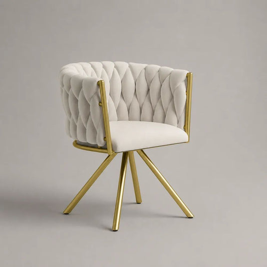 Sedia da pranzo imbottita in velluto di poliestere bianco crema con struttura in acciaio dorato, 64 x 61 x 80 cm