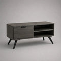 Tavolino da salotto rettangolare con anta e 2 ripiani in legno e acciaio, grigio antracite e nero, 100 x 40 x 55 cm