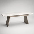 Tavolo da pranzo rettangolare allungabile in ceramica sinterizzata e acciaio, bianco marmorizzato e tortora, 160-200 x 90 x 76 cm