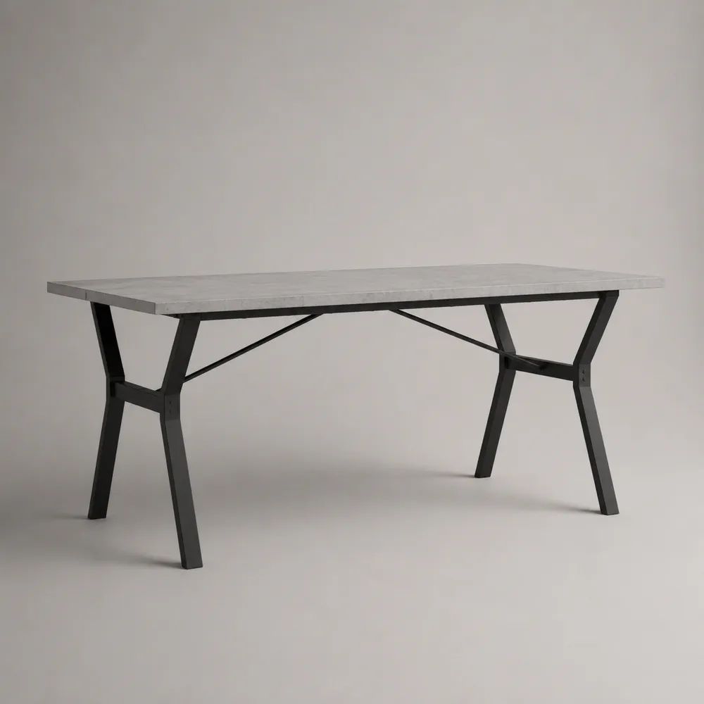 Tavolo da pranzo rettangolare in MDF effetto marmo grigio con gambe in acciaio nero, 160 x 80 x 75 cm