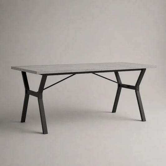 Tavolo da pranzo rettangolare in MDF effetto marmo grigio con gambe in acciaio nero, 160 x 80 x 75 cm