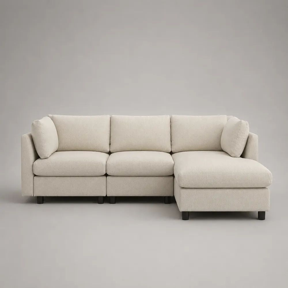 Divano angolare 3 posti con chaise longue destra, rivestimento in tessuto bouclé crema, 260 × 160 × 85 cm