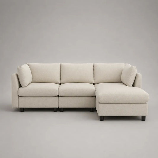 Divano angolare 3 posti con chaise longue destra, rivestimento in tessuto bouclé crema, 260 × 160 × 85 cm