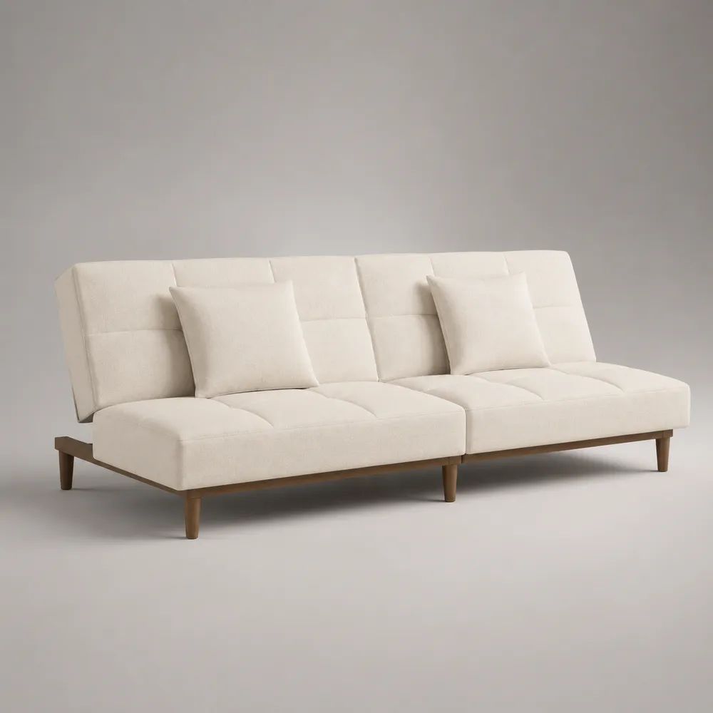 Divano letto 3 posti in tessuto avorio con schienale reclinabile, 190 x 86 x 82 cm