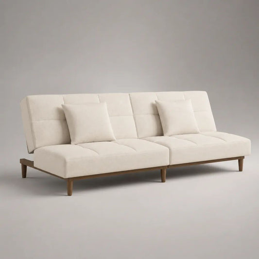 Divano letto 3 posti in tessuto avorio con schienale reclinabile, 190 x 86 x 82 cm